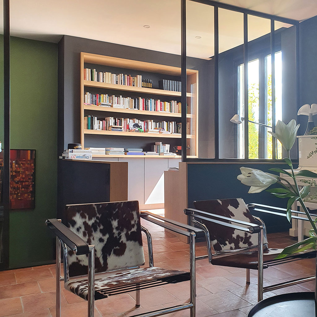 bibliothèque sur mesure, réalisations, bois, contactez